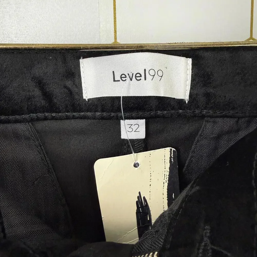 LEVEL 99 Percy Black Velvet Wide Leg Flare Trouser Pant - Size - 32 - NWT